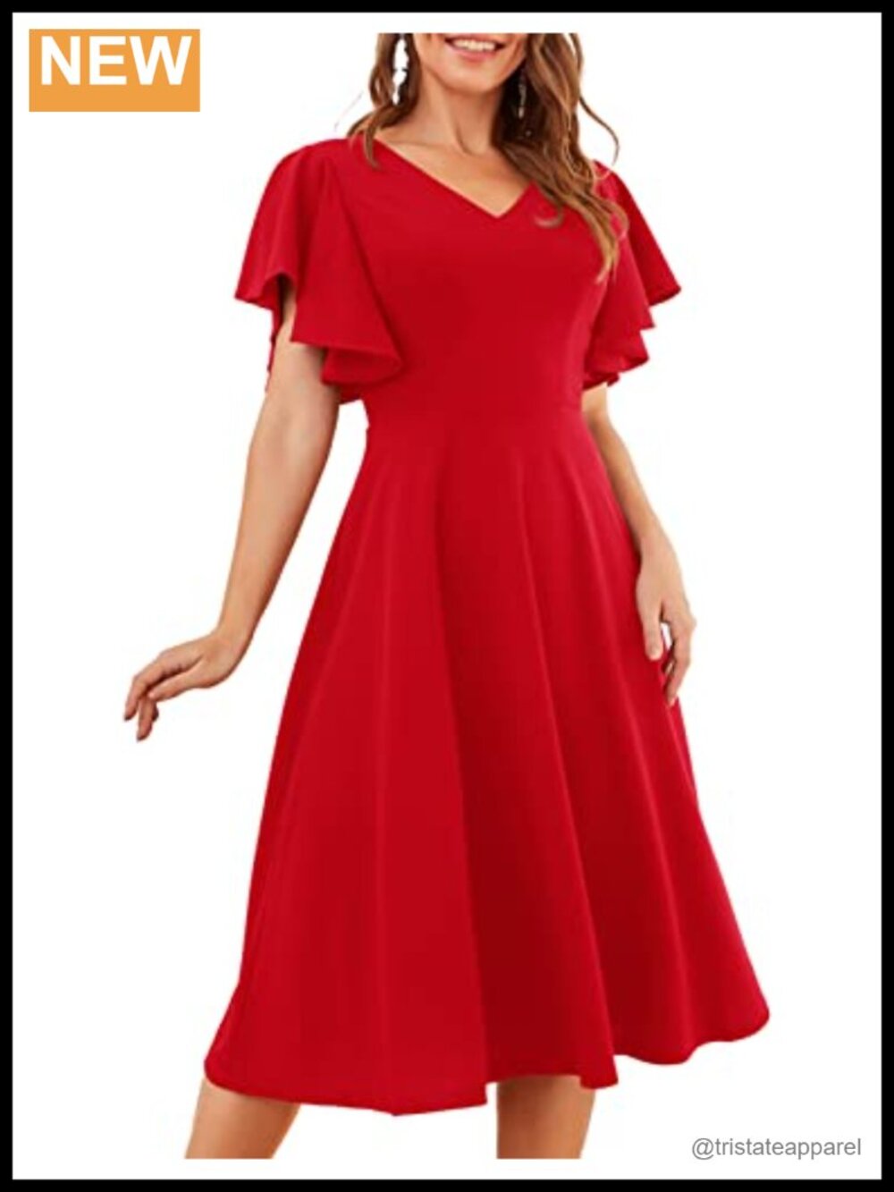 Bridesmay A-Line Midi Dress Short Sleeve V-Neck Fit and Flare Wedding Guest